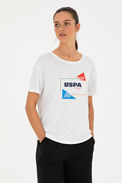 U.S. Polo Assn. Tricou alb pentru femei cu gâtul turnat 50284350-VR013
