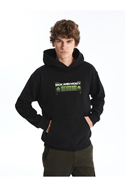 LC Waikiki Black Long Sleeve Printed Men's Thick Hoodie