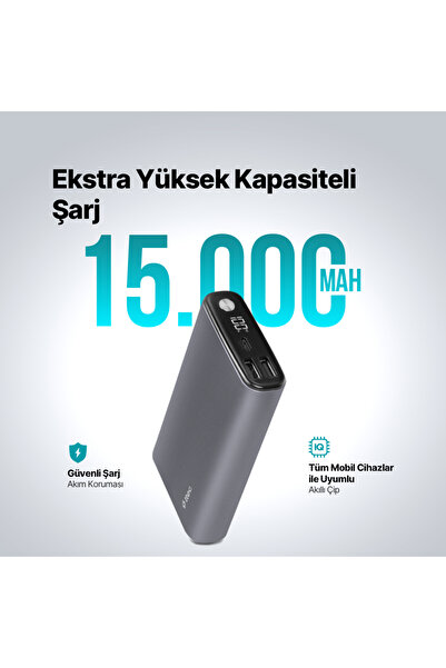 Ttec ReCharger Pro LCD 15.000mAh  PD 65W  Taşınabilir Hızlı Şarj Aleti/Powerbank 2BB216