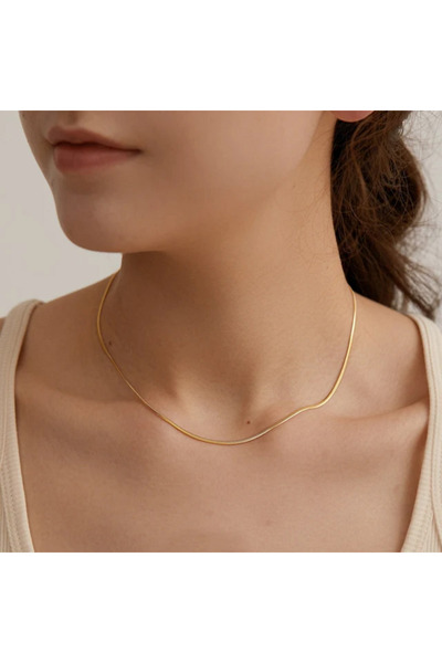 CAXBERN Çelik Gold Renk Unisex Ince Yılan Zincir Kolye