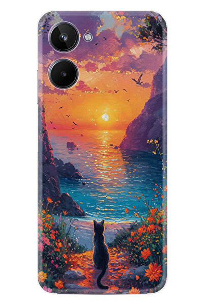 realme 10 Kılıf Boutique Baskılı Resimli Manzara Kedi Pcode -096