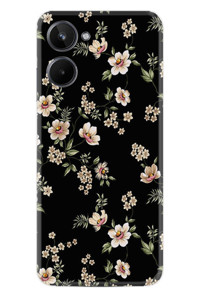 realme 10 Kılıf Boutique Baskılı Resimli Siyah Fon Çiçek Pcode -045