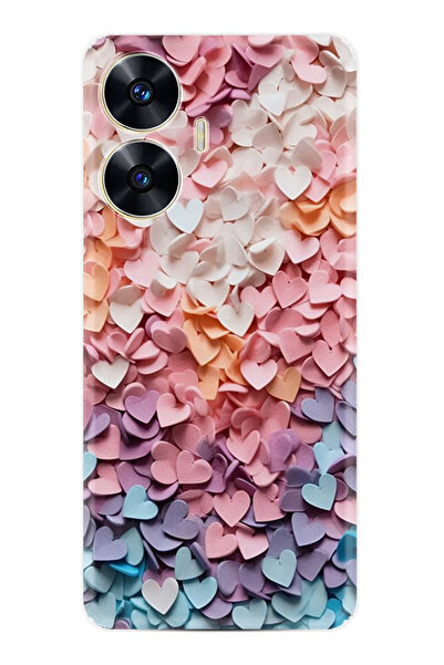 realme C55 Kılıf Boutique Baskılı Resimli Renkli Kalpler Pcode -040