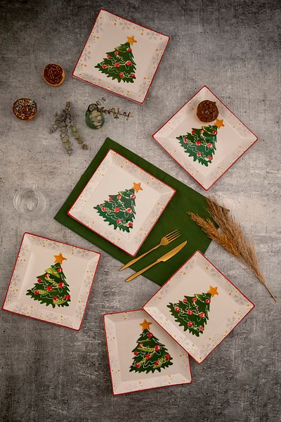 CERATALE New Year's 6-Piece Square Serving Plate 23 cm