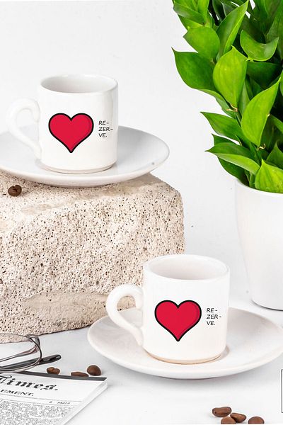 ATÖLYE247 Heart Design Lover Gift Design 2-Piece Cup Set