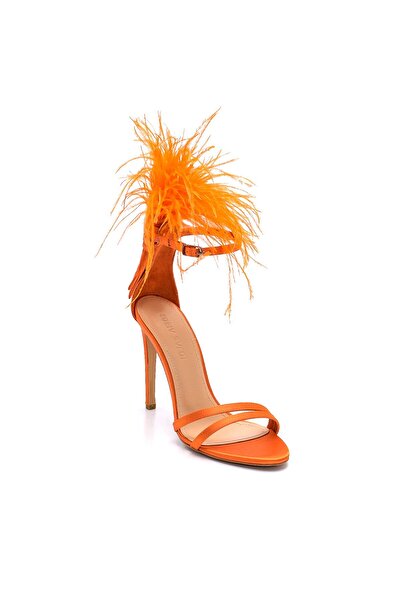 Sofia Baldi Orange Satin Women's Heeled Sandals - Nıda