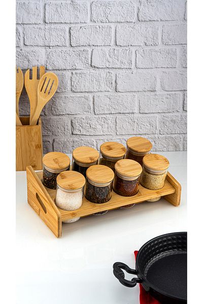 Bambum Tier 9 Piece Single-Layer Spice Rack Set with Stand