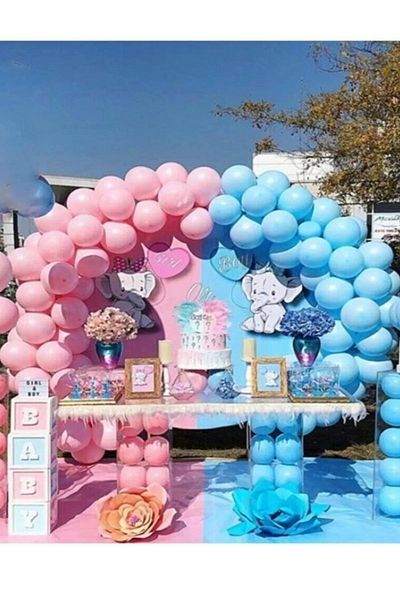 parti uzmanı 30 Macaron Blue and 30 Pink Balloon Chain Ornament - Gender Party