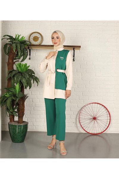 Moda Palmiss Women's Emerald Green Waist Belted Hijab Set