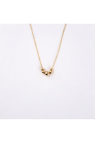 FasekGold Altın Kolye - 14 Ayar Top Altın Kolye-Beş Toplu Modern Tasarım Altın Kolye