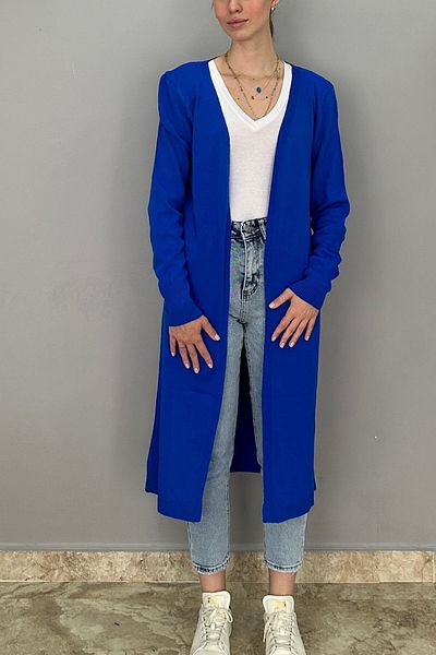 Tam Moda Tricotaj Saks Blue Cardigan lung pentru femei - Tricot mercerizat