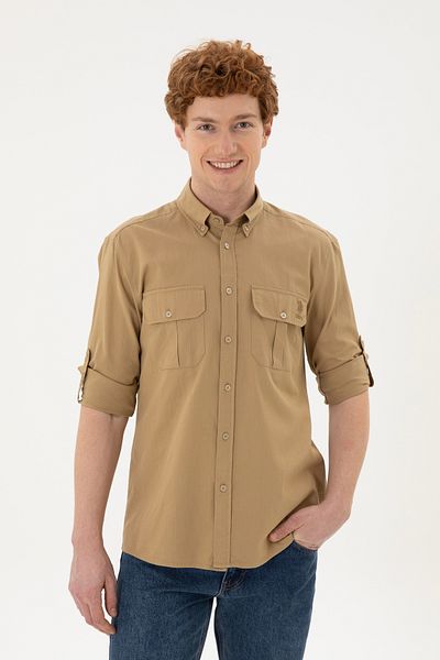 U.S. Polo Assn. Мъжка риза с дълъг ръкав в цвят каки 50283796-VR027