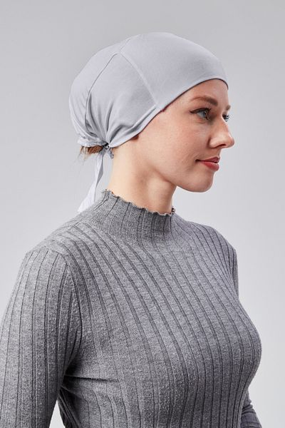 Sonbaharmoda Women's Hijab Lycra Combed Seamless Non-Slip Plain Laced Bonnet Gray