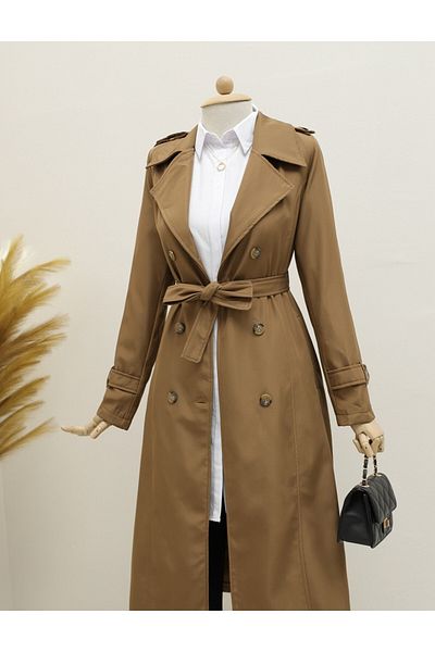 Modamorfo Gefütterter Trenchcoat mit Gürtel – Hellbraun