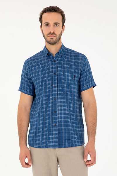 U.S. Polo Assn. Ανδρικό πουκάμισο με κοντό μανίκι Navy Blue 50283724-VR033