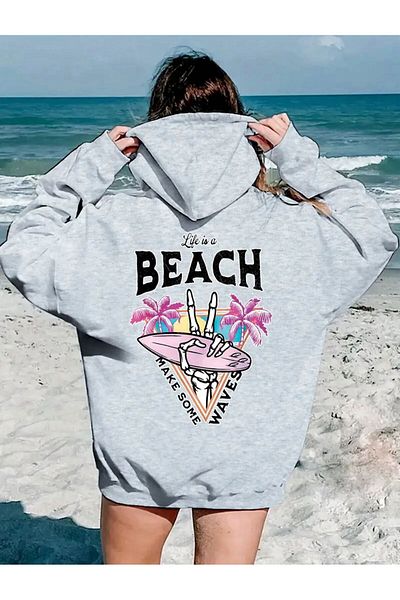 Medinenur Μάλλινο φούτερ Beach Printed με 2 κλωστές