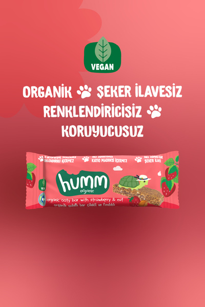 Humm Organic Organik Vegan Çilekli ve Fındıklı Yulaf Bar - 12 adet