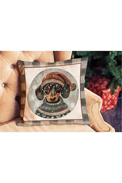 Evmila Βελούδινη μαξιλαροθήκη με μοτίβο σκύλου με θέμα τα Χριστούγεννα 43x43 ...