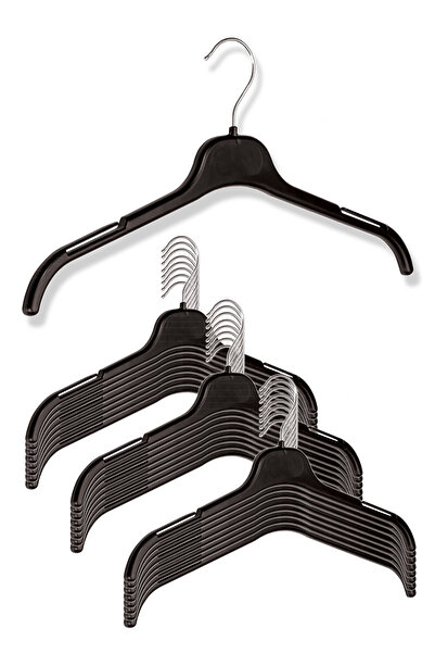 DEMOPLAST HANGER & TEXTILE ACCESSORIES Elbise, Gömlek, Bluz,  Tunik, Tshirt Askısı, Tek Taraf Dolgulu Siyah Lüks Plastik Askı (25 Adet)