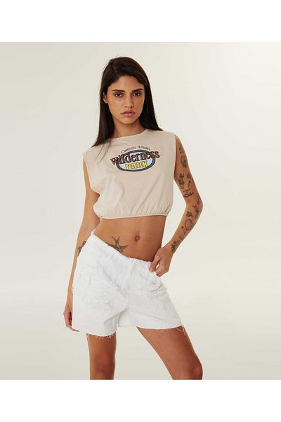 Twist Slogan-T-Shirt mit geraffter Taille
