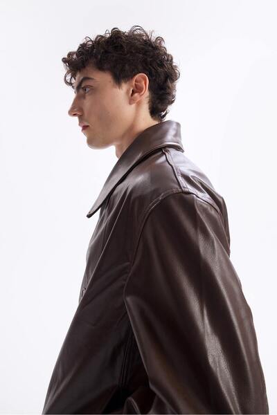 GIESTO Коричнева шкіряна куртка-краватка