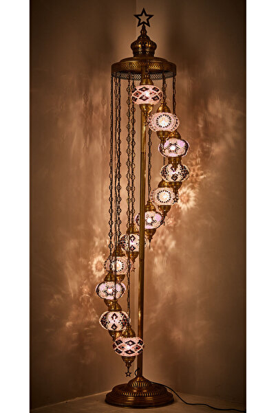 Demmex El Yapımı Otantik Mozaik Renkli Cam Lambader Taban Lambası Ayaklı Lamb...