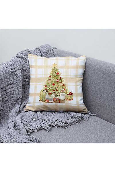 Evmila Față de pernă din catifea cu model de copac cu tema de Anul Nou 43x43 ...