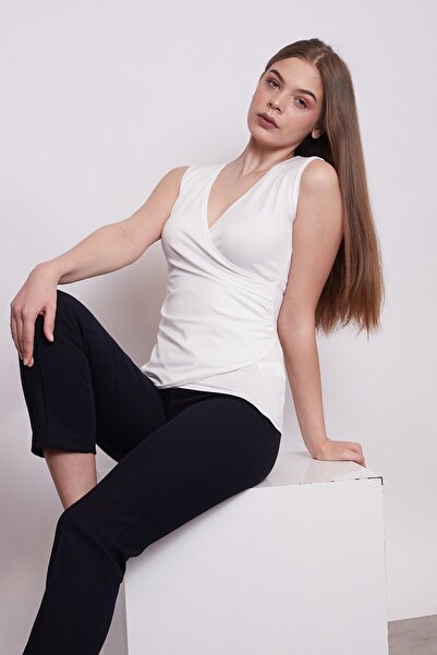 Jument Γυναικείο αμάνικο κορμάκι με διπλό στήθος και μαζεμένο μπροστινό μέρος - Κρεμ