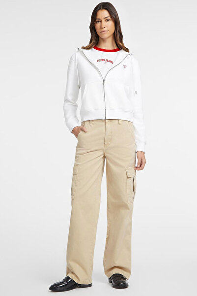 Guess Kadın GJ Mini Yama Fermuarlı Sweatshirt - Beyaz