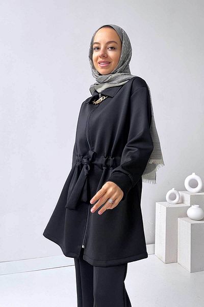 Ka Hijab Necklace Detail Scuba Suit - Black