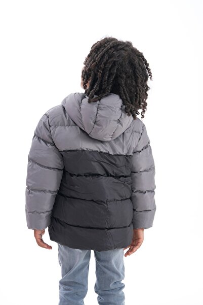 Mina Erkek Çocuk Dolumlu İç Polarlı Kapüşonlu Kışlık Şişme Çocuk Mont Kaban