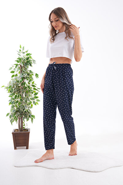 Arvin Pijama Pantaloni de pijama cu talie elastică, cu model de inimă, albastru bleumarin