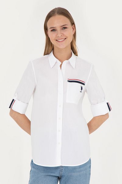 U.S. Polo Assn. Cămașă albă cu mânecă lungă pentru femei - 50283571 -VR013