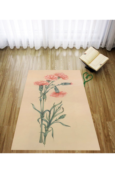 Pelangi سجادة صلاة مخملية مطبوعة رقمية بنمط القرنفل وقابلة للغسل ومضادة للانزلاق