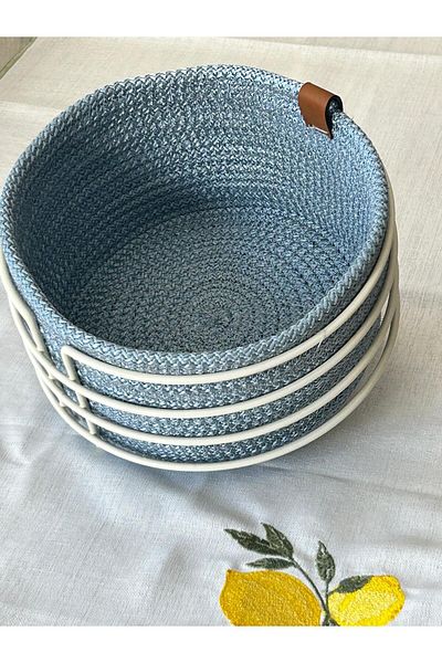 Edora Home Stylish Blue Knitted White Round Bread Basket - Multi-Purpose Stainless Metal