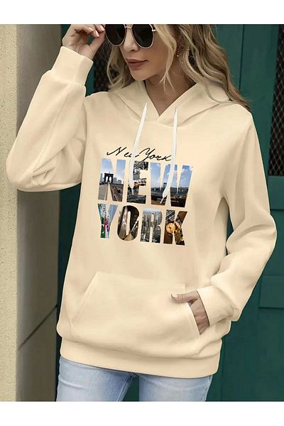 Medinenur Φούτερ με κουκούλα με στάμπα New York