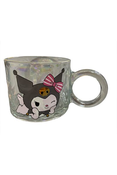 NETAVANTAJ Sanrio Kuromi Figured Glittering Glass Cup with Handle