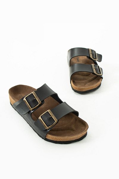 Bermody Zion Comfortable Διπλή Πόρπη Μαύρες Unisex Καθημερινές Παντόφλες