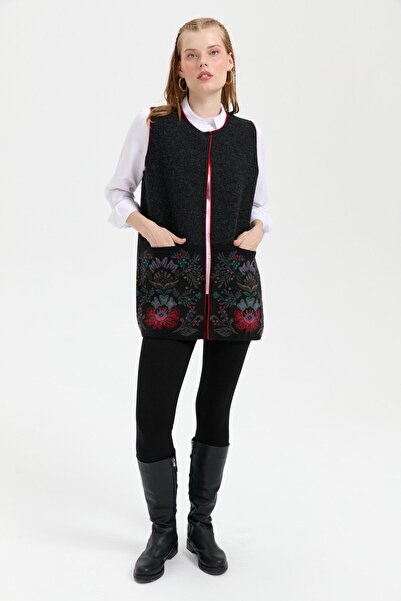 Desen Triko Жіночий трикотажний жилет з відкритим передом, вовняний, чорний