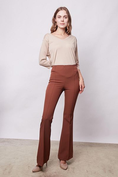 Jument High Waist Lycra Spanish Leg Leggings - Front and Back Stitching Fabric Pants, Dark Tan