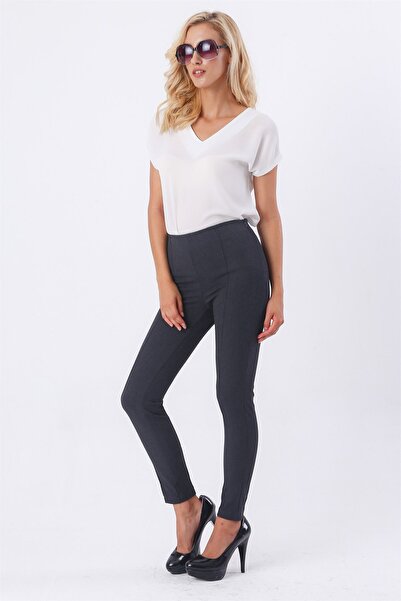 Jument Power Strech Stretch Fabric Slim Fit High Waist Elastic Waist Ankle Length Trousers-Anthracite