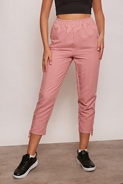 Jument Comfortable Pants with Invisible Viscose Poplin, Elastic Waist, Pockets, and Gathered Legs - Soft Rose