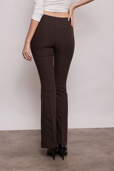 Jument Yüksek Bel Ön Arka Dikişli İspanyol Paça Tayt Likralı Kumaş Pantolon-Kahverengi