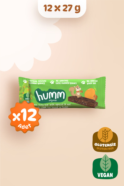 Humm Organic Organik Vegan Kayısılı Fındıklı Yulaf Bar 27g X 12 Adet
