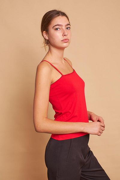 Jument Lycra Viscon Crochet Rope Strap Jacket-Shirt Bustier Bodysuit (Strap Length Adjustable)-Red