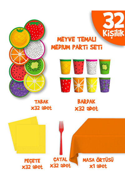 Parti Atölyesi Meyve Tema Doğum Günü Medium Paket Set 32 Kişilik