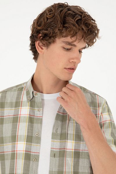 U.S. Polo Assn. Ανδρικό κοντομάνικο πουκάμισο χακί 50282892-VR027
