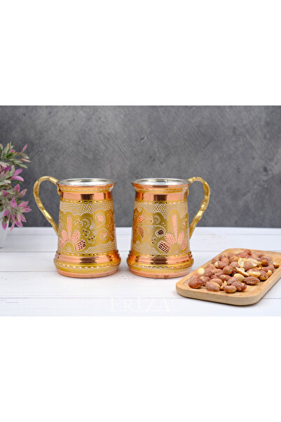 ERİZA طقم مج نحاسي منحوت يدويًا مكون من قطعتين