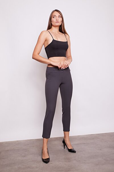 Jument Thick Belted Ornamental Pocket Ankle Length Stretch Fabric Fabric Trousers-Anthracite