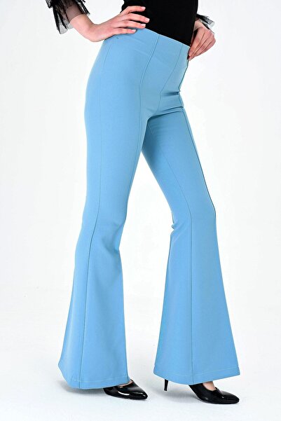 Jument Ψηλόμεσο μπροστινό και πίσω ραμμένο καμπάνα κολάν L ελαστικό ύφασμα υφασμάτινο παντελόνι-μέντα